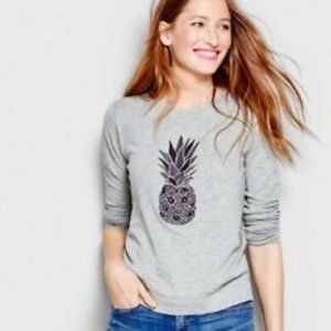 JCREW Grey Embroidered Pineapple Sweater